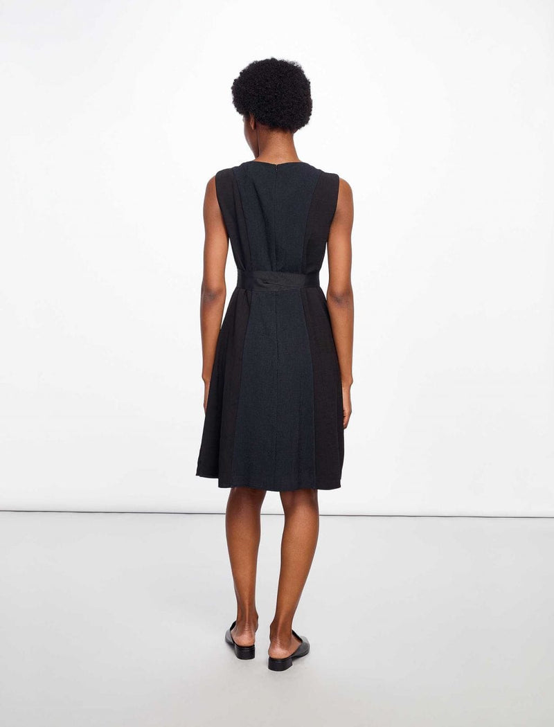 Amber Contrast Panel Knee Length Dress - Navy/Black