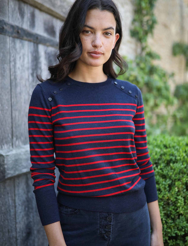 Hailey Wool Jumper - Navy Red Stripe